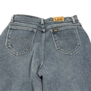 Vintage Pinstriped Lee Blue Denim Jeans tag 14 fit like 12